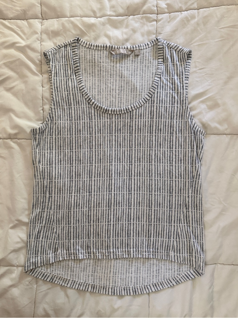 Athleta White & Gray Striped Scoop Neck Tank